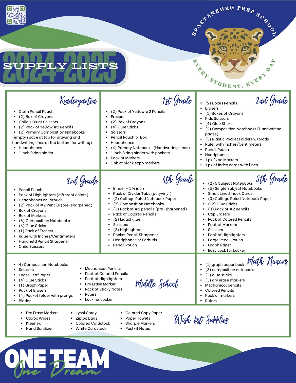 School supply lists spartanburg preparatory school